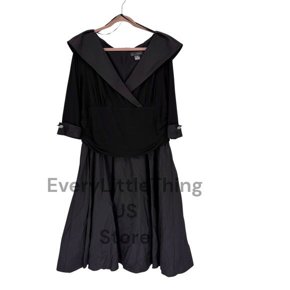 Jessica Howard Dress Plus Size 18W Black Taffeta Tulle Portrait Party Formal - Picture 2 of 11